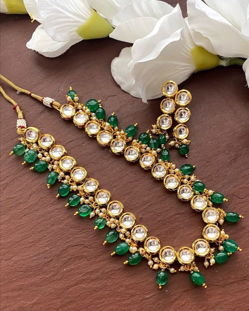 Sabyasachi Inspired Indian Round Kundan Designer Bridal Long Necklace Set With Matching Earrings - Image 7