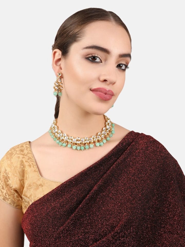 Gold-Plated Kundan-Studded Necklace & Earrings - Image 2