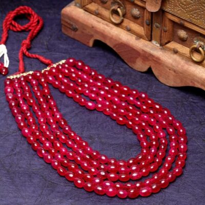 New Five Line Red Ruby touch Long Necklace
