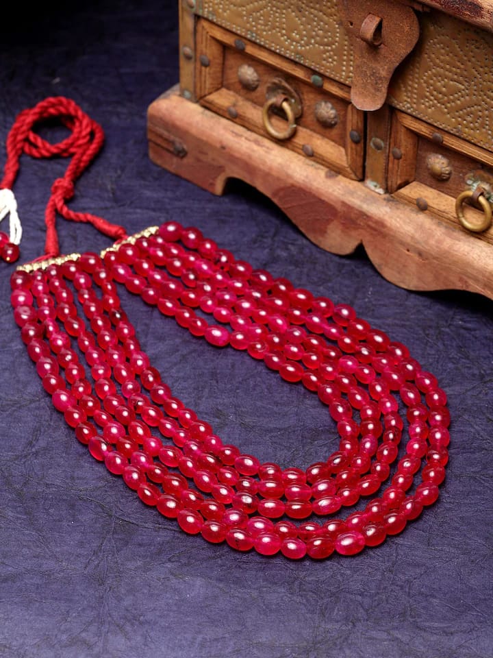 New Five Line Red Ruby touch Long Necklace