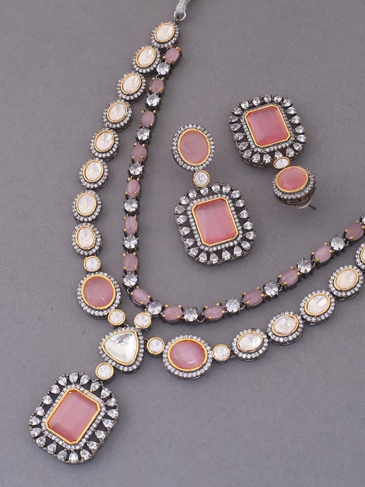 Aqua Chalcedony & AD Stones Silver Set: Timeless Elegance - Image 3