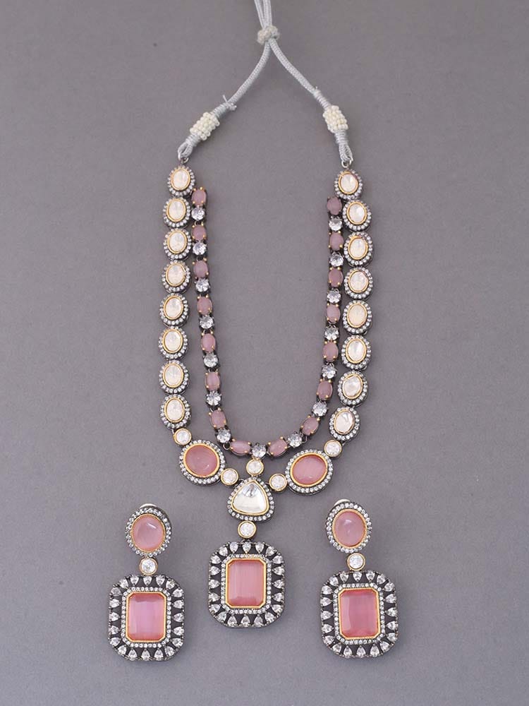 Aqua Chalcedony & AD Stones Silver Set: Timeless Elegance - Image 2