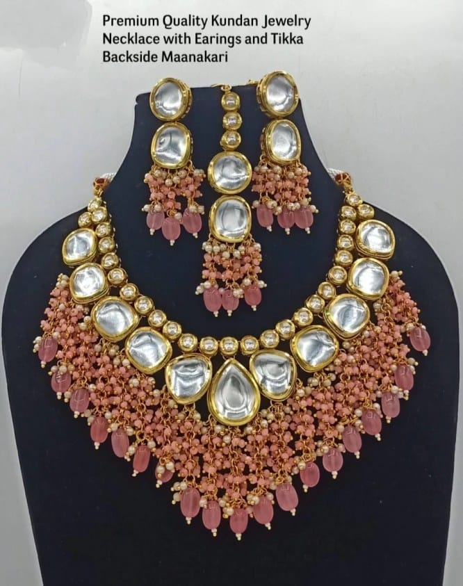 Premium Quality Kundan Jewelry Necklace with Earings and Tikka Backside Maanakari - Image 6