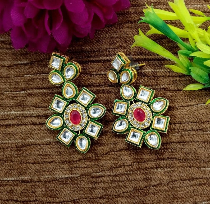 Long Kundan Polki Necklace With Earring - Image 8