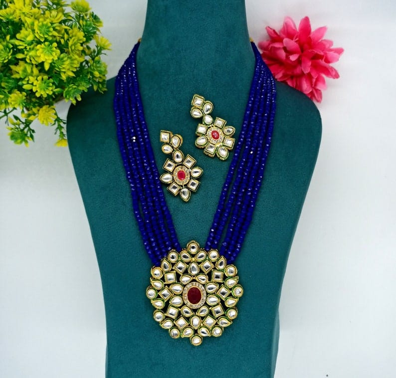 Long Kundan Polki Necklace With Earring