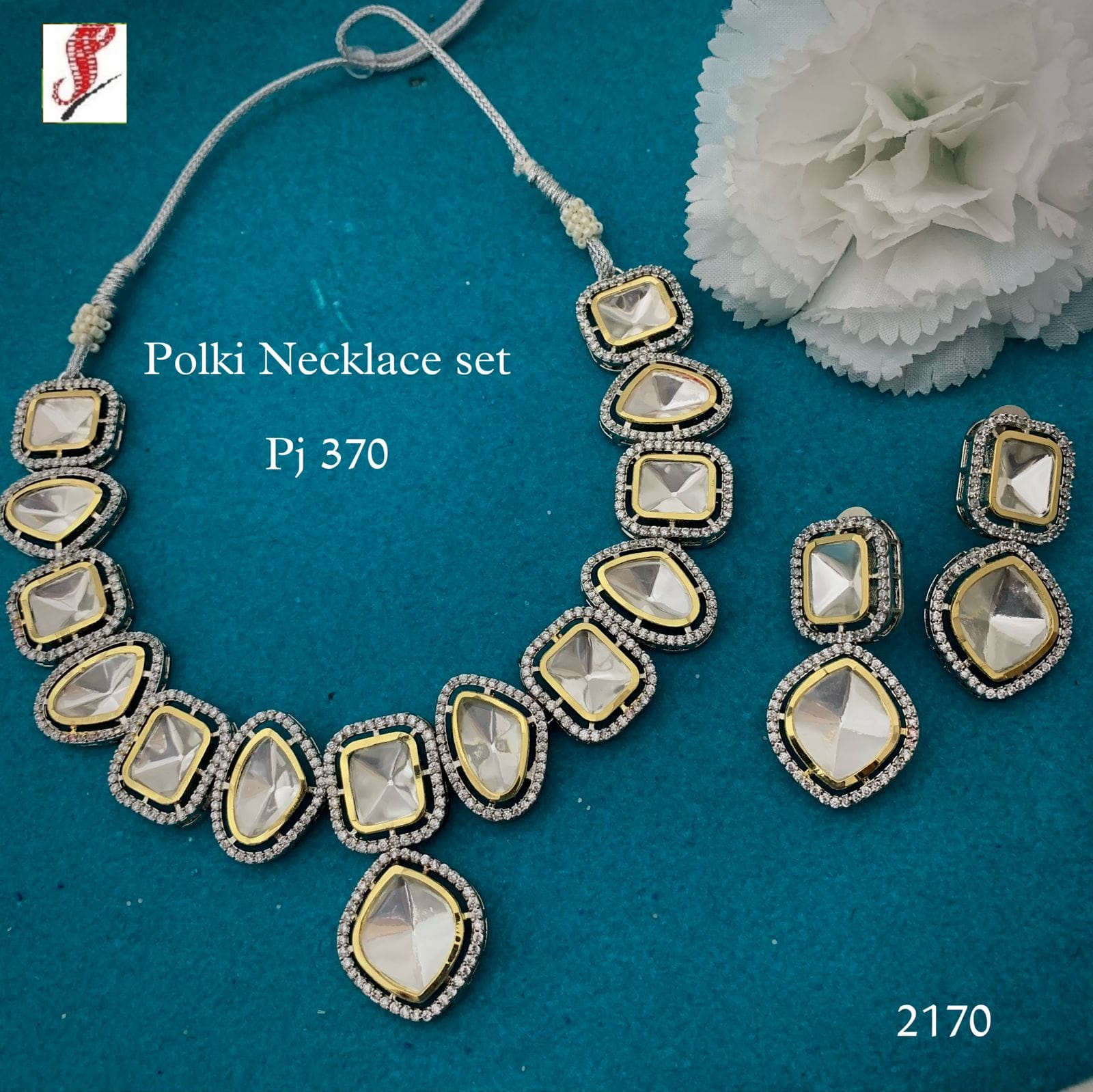 Silver Finish Kundan Polki Necklace Set - Image 10