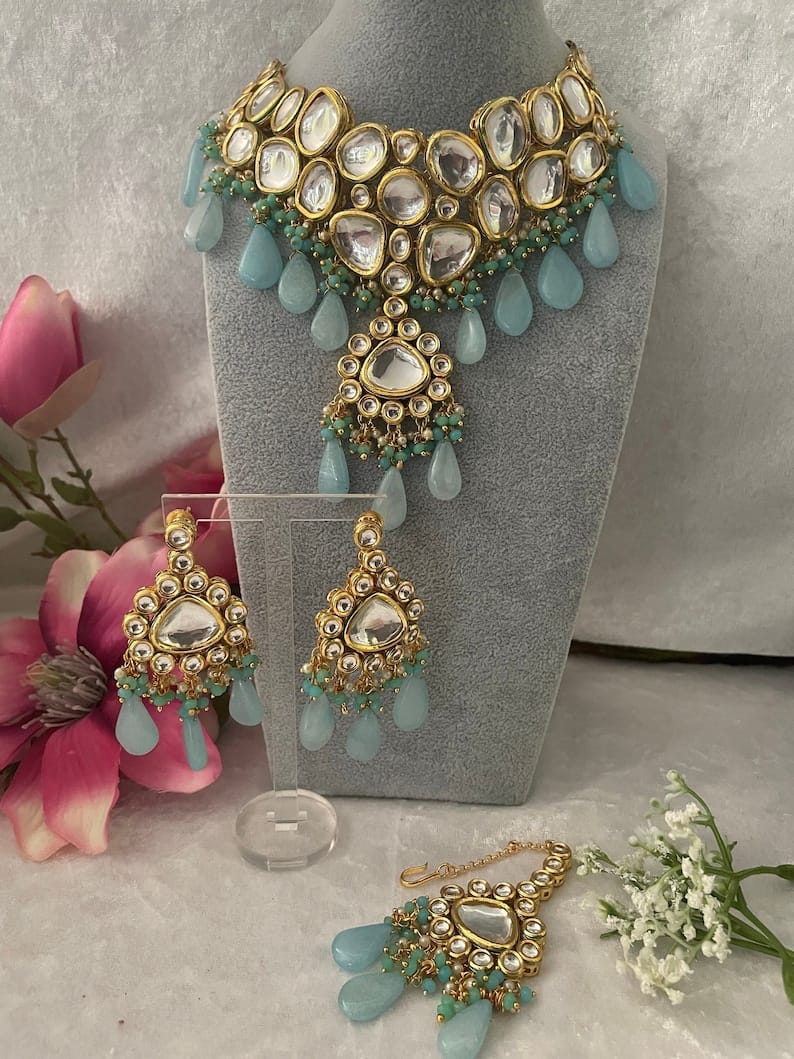 Gold Plated Bridal Kundan Polki Choker Necklace Set