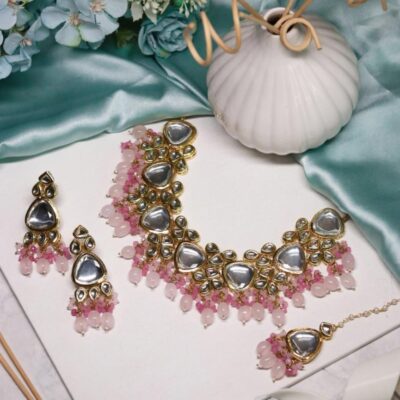 Gold Plated Bridal Kundan Polki Choker Necklace Set