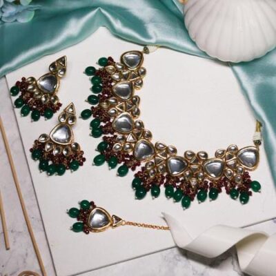 Gold Plated Bridal Kundan Polki Choker Necklace Set