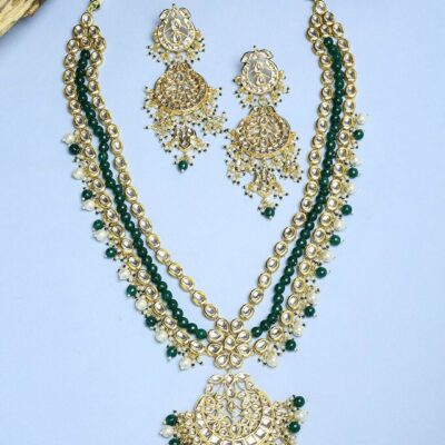 Gold Plated Jadau Kundan Polki Long Necklace Set