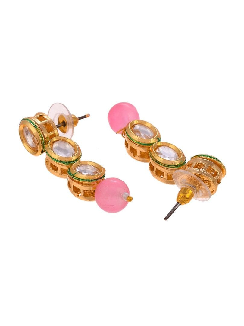 Pink Gold Plated AD Stones With Earring - Image 5