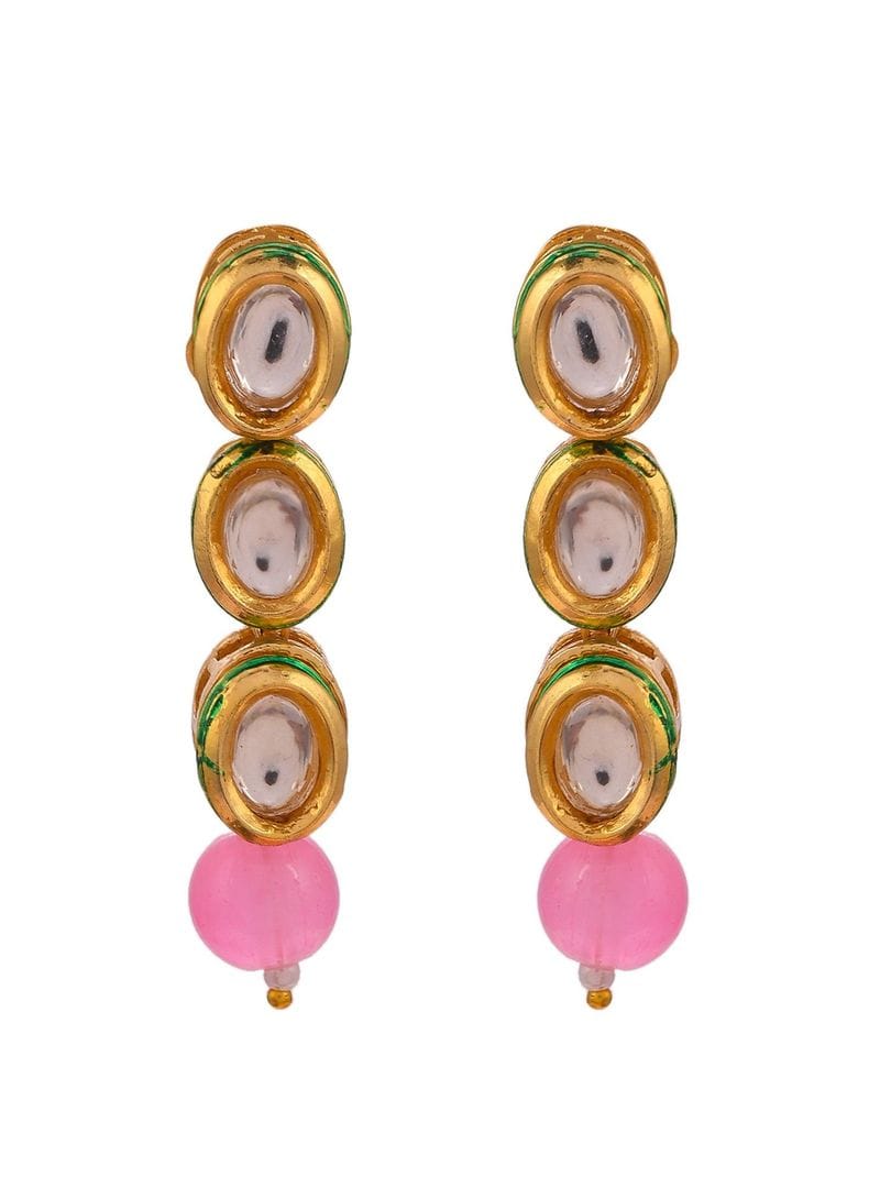 Pink Gold Plated AD Stones With Earring - Image 4