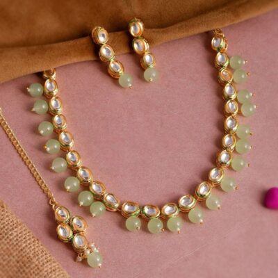 Pink Gold Plated AD Stones With Earring