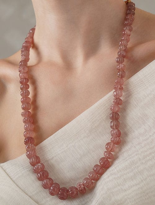 Long Pink Stone Necklace Set - Image 3