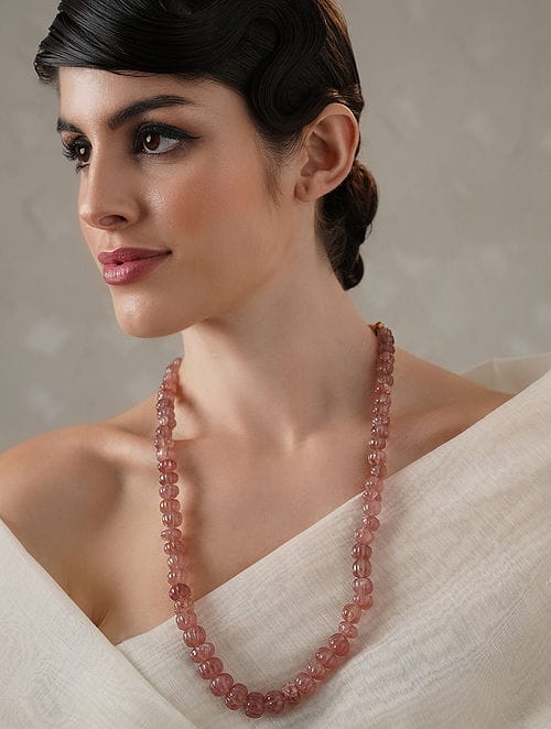 Long Pink Stone Necklace Set