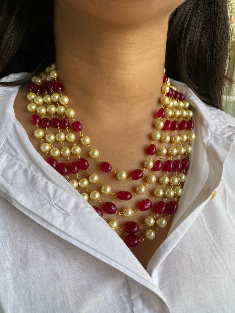 Ruby Red & White Stone Necklace