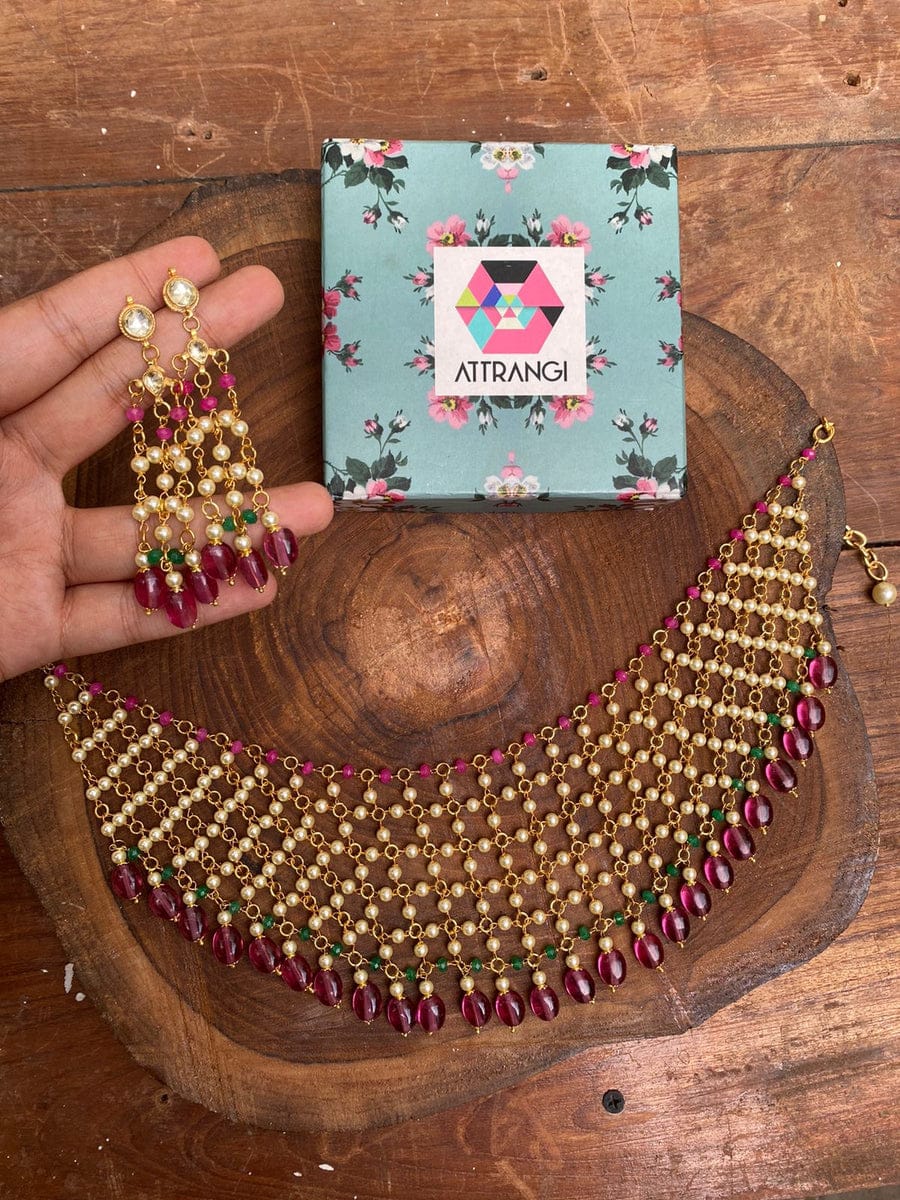 Ruby Stone & Pearl Work Necklace - Image 3