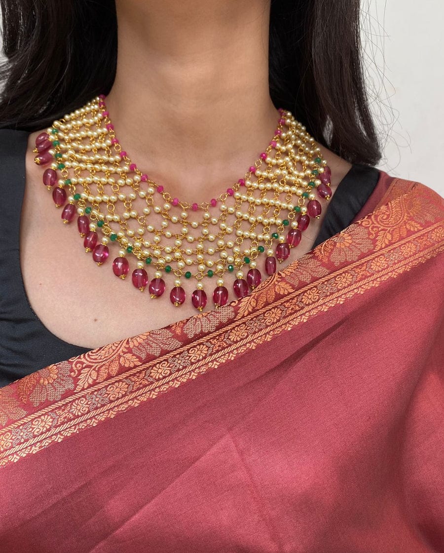 Ruby Stone & Pearl Work Necklace