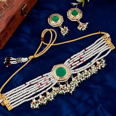 Gold Plated Designer Pearl Beaded Choker Necklace Set