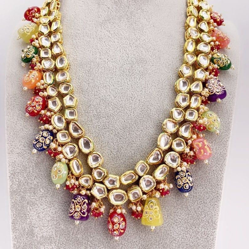 Navratan Meenakari Kundan Hand Painted Onyx Necklace - Image 5