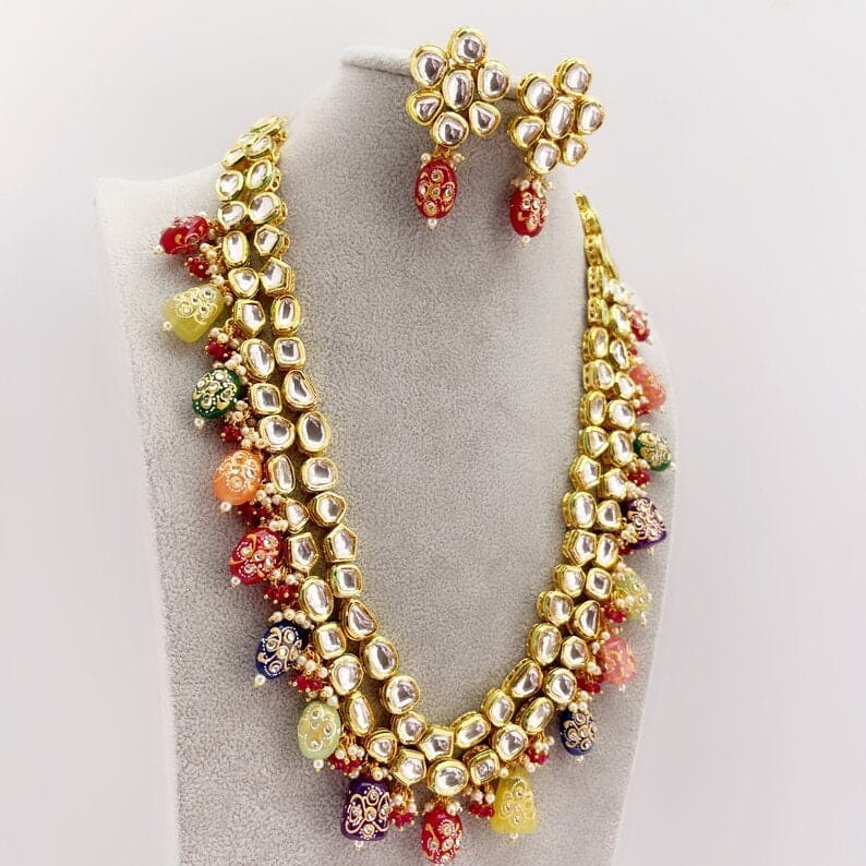 Navratan Meenakari Kundan Hand Painted Onyx Necklace - Image 2