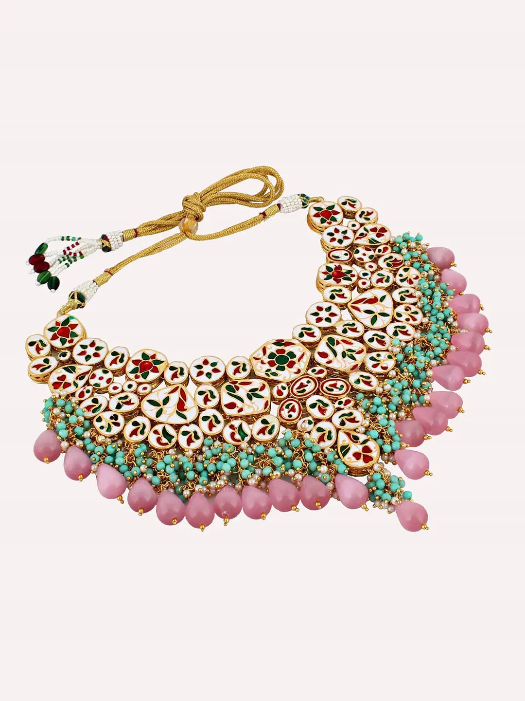 Gold-Plated Kundan-Studded & Pearls Beaded Necklace With Earrings & Maangtikka - Image 6