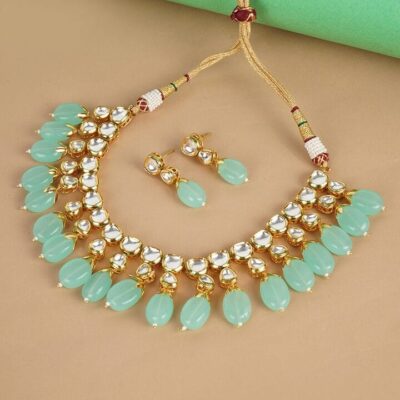 Gold Plated Turquoise Kundan Necklace Set