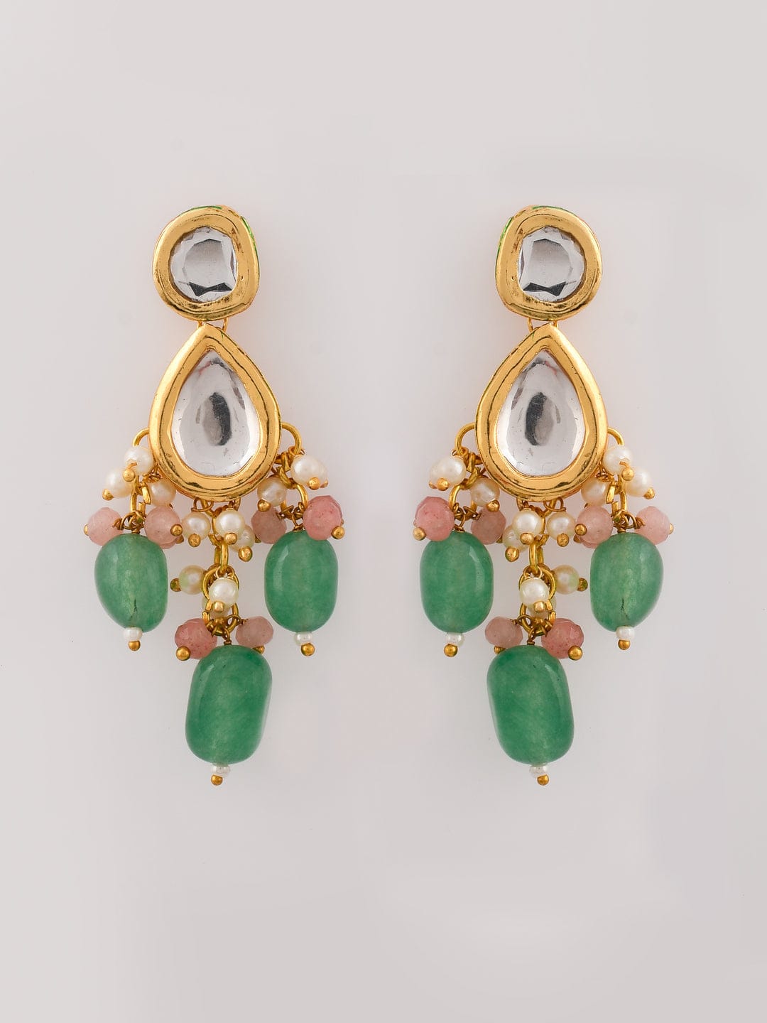 Gold-Plated Kundan Studded & Beaded Necklace With Earrings & maangtika - Image 5