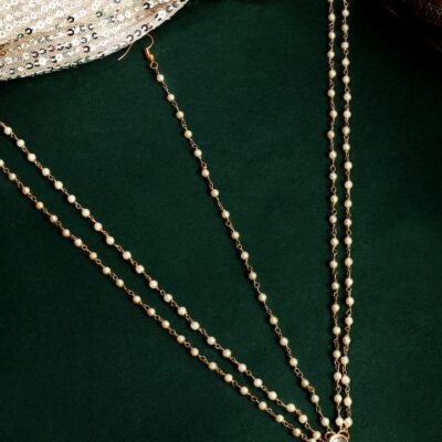 Gold Plated White Kundan Studded & Beaded Mathapatti