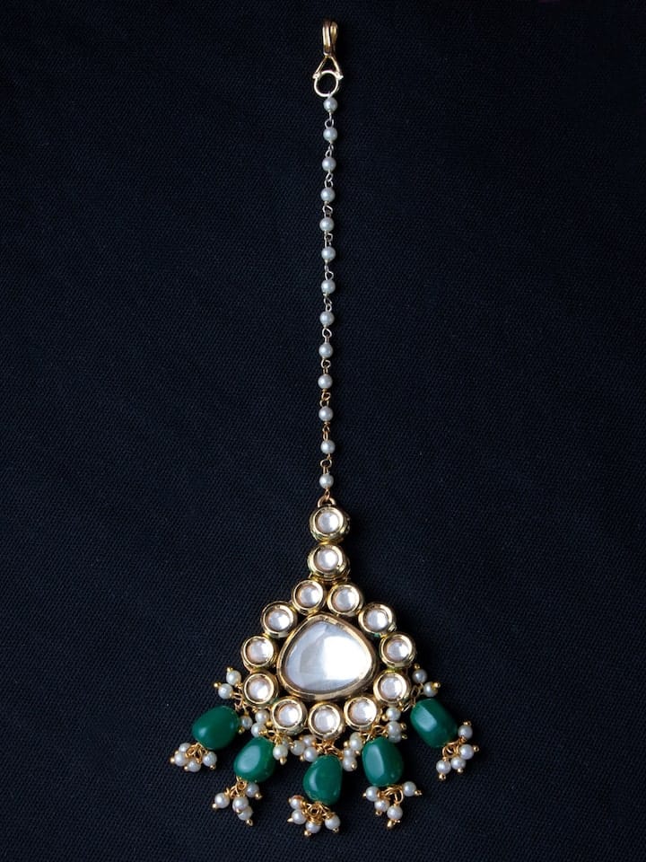 Gold Plated Mangtika With Uncut Polki And Pearl - Image 2