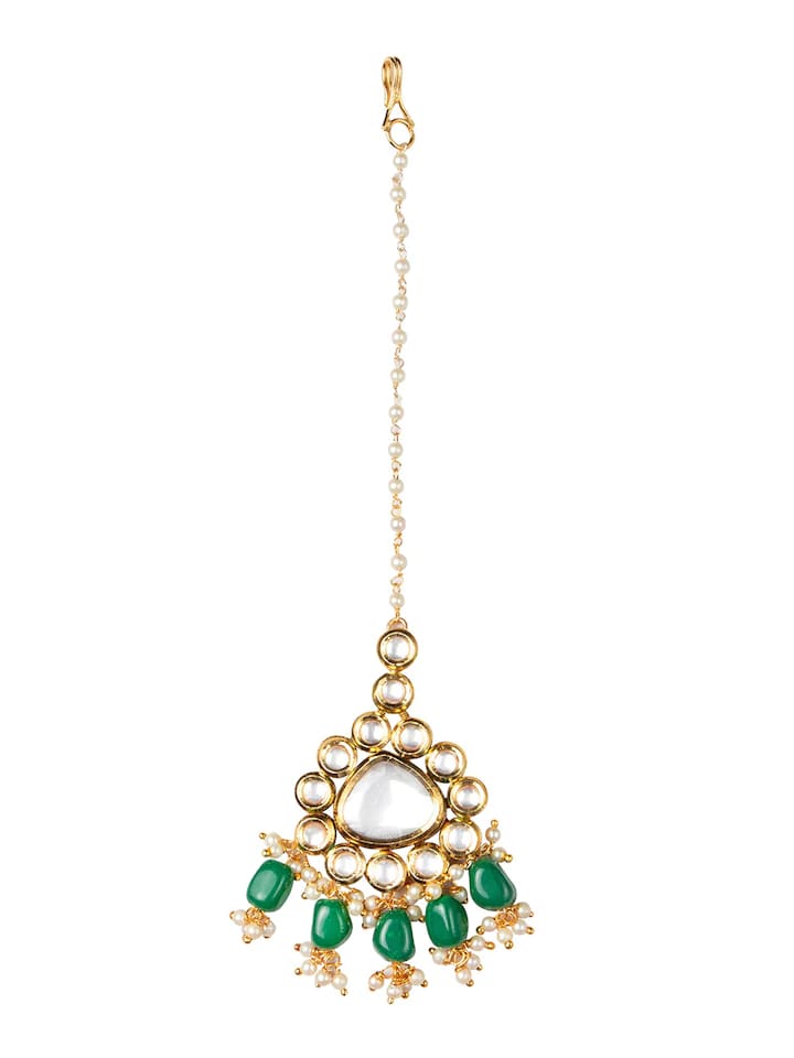 Gold Plated Mangtika With Uncut Polki And Pearl - Image 3