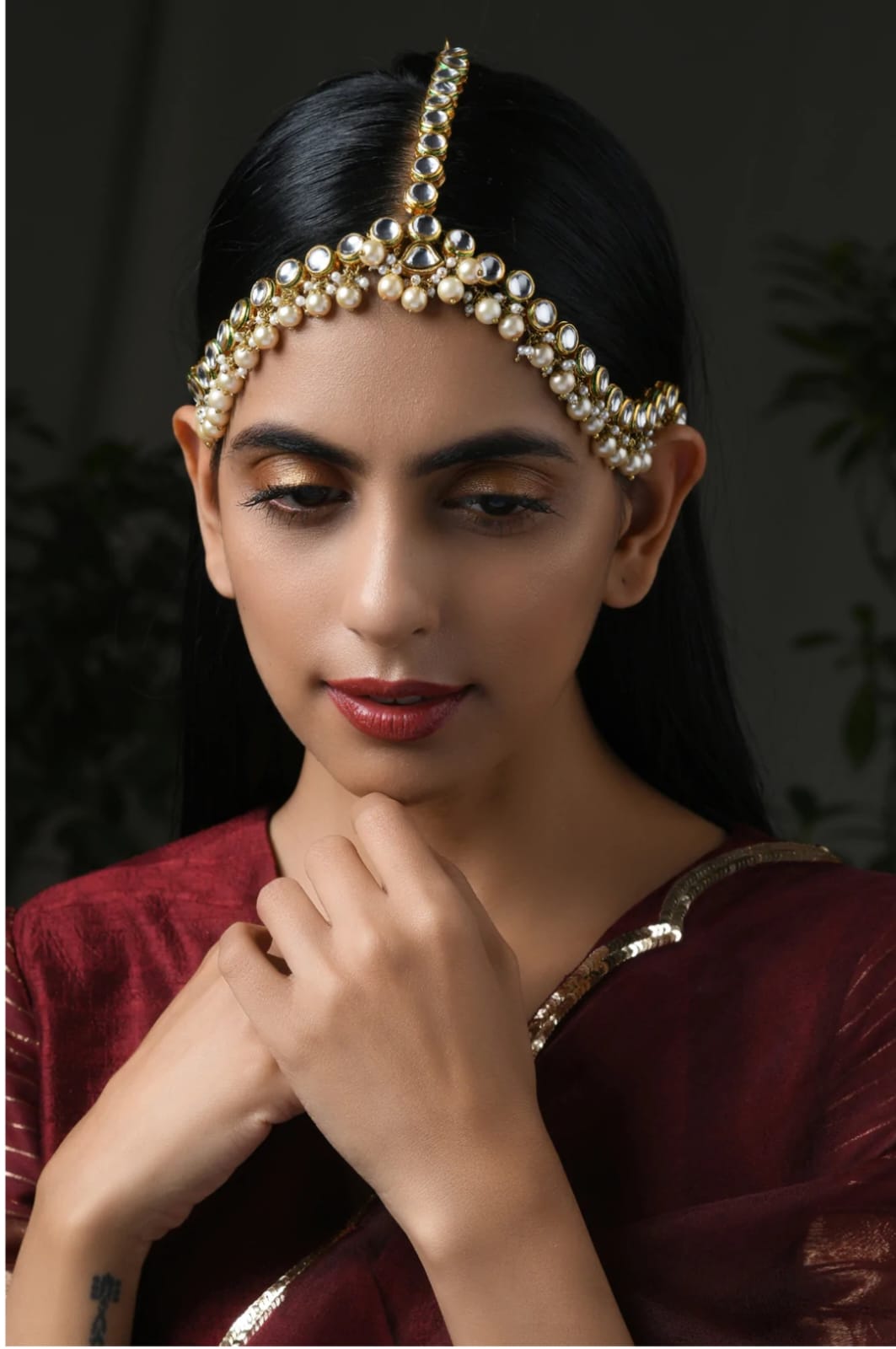 Kundan Gold Tone With Shell Pearls Maathapatti - Image 2