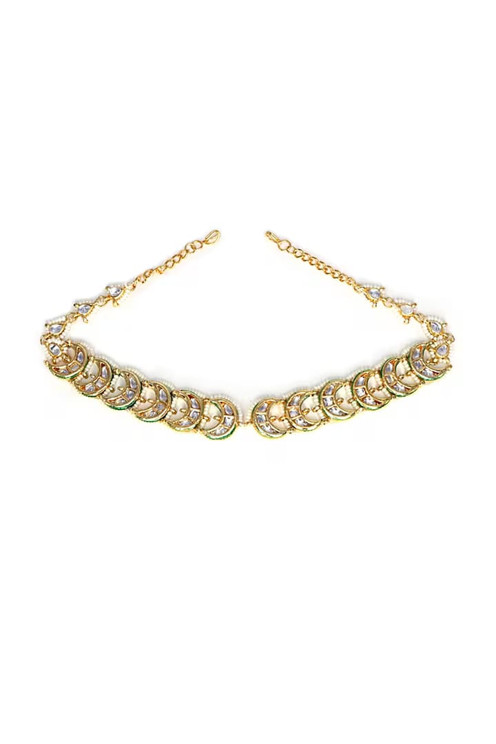 Gold Plated Traditional Kundan & Pearl Studded Choker Mathapatti - Image 6