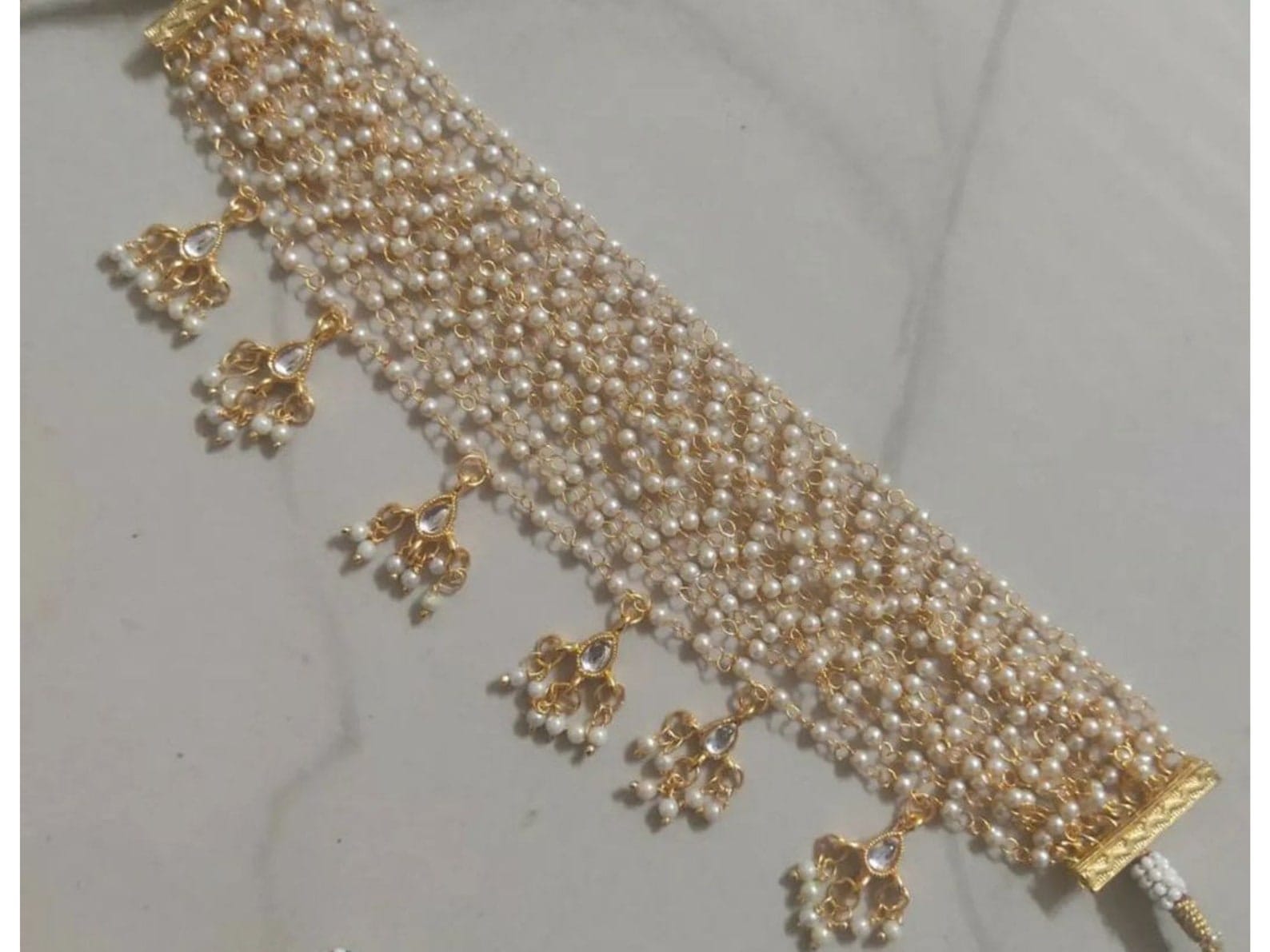 Pearl Beaded Kundan Choker Necklace - Image 2