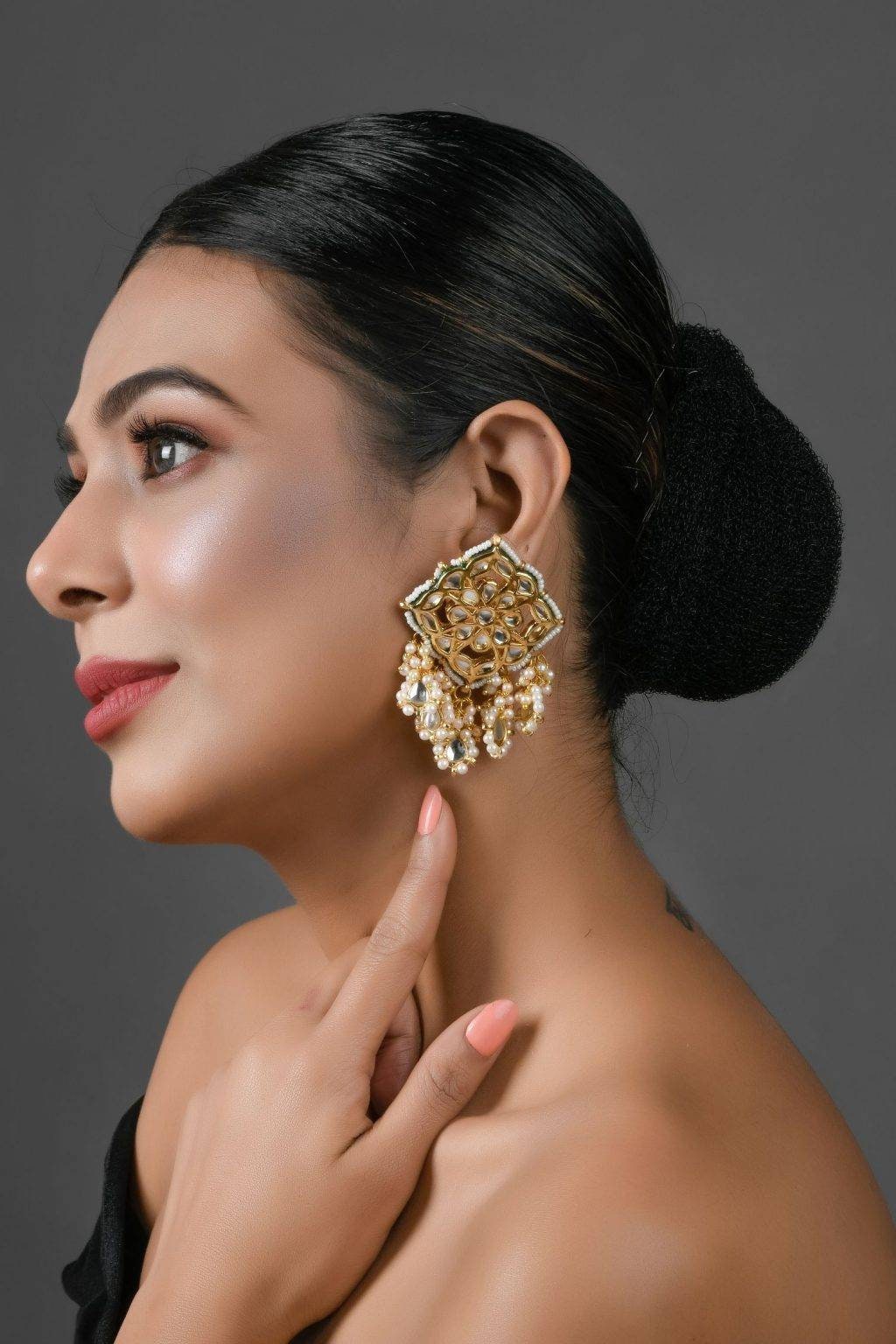 Gold Plated Handcrafted Kundan Studded Square Shape Earrings for Girls & Woman | Kundan Meena Earring Indian Earrings Wedding Jewelry - Image 2
