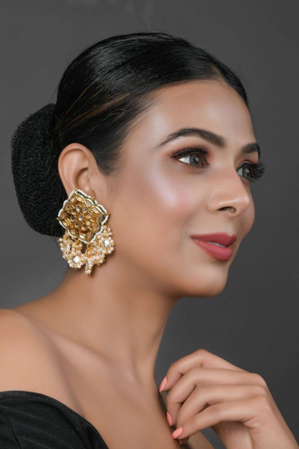 Gold Plated Handcrafted Kundan Studded Square Shape Earrings for Girls & Woman | Kundan Meena Earring Indian Earrings Wedding Jewelry - Image 4