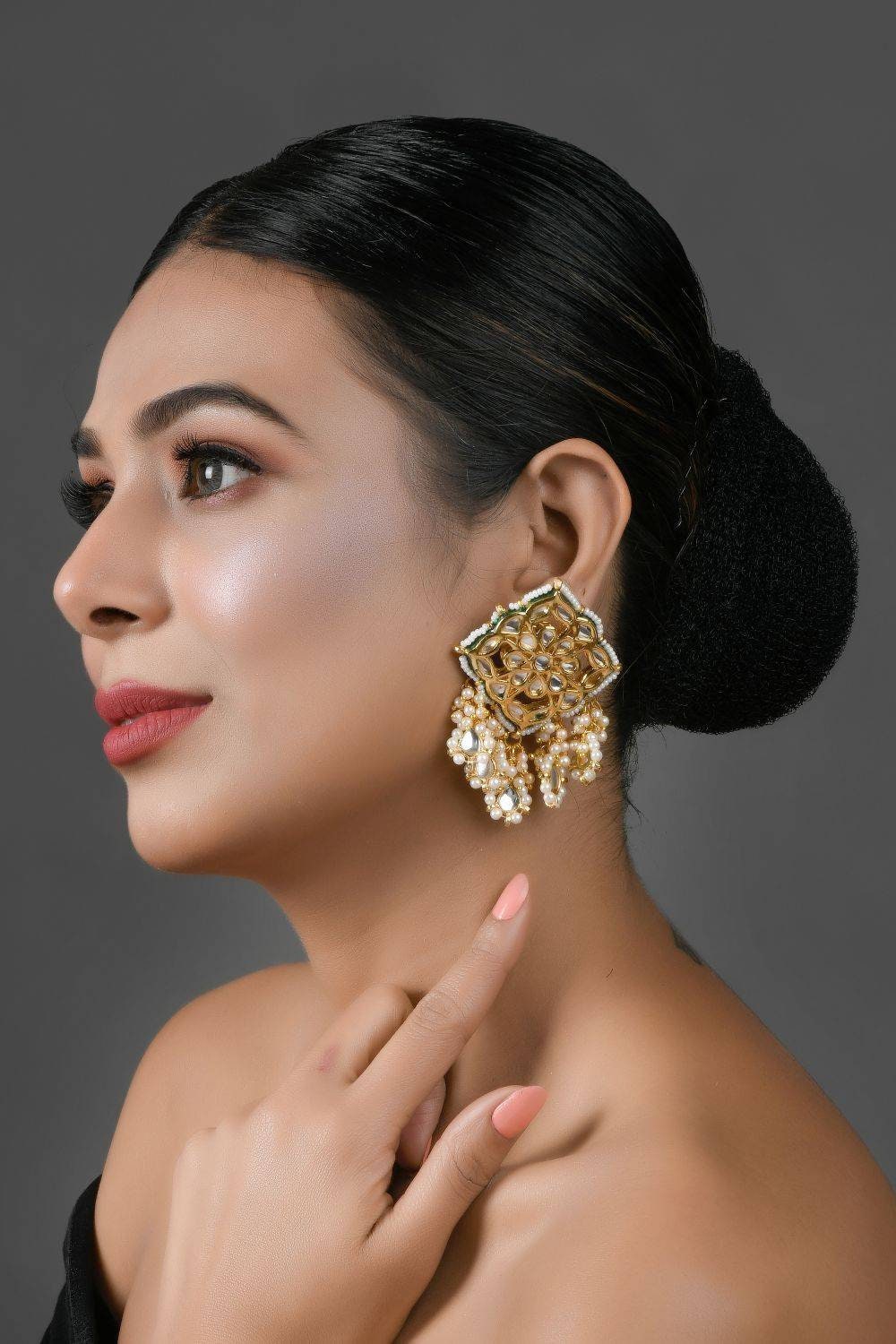 Gold Plated Handcrafted Kundan Studded Square Shape Earrings for Girls & Woman | Kundan Meena Earring Indian Earrings Wedding Jewelry - Image 3