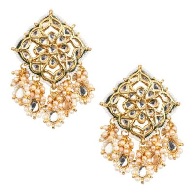 Gold Plated Handcrafted Kundan Studded Square Shape Earrings for Girls & Woman | Kundan Meena Earring Indian Earrings Wedding Jewelry
