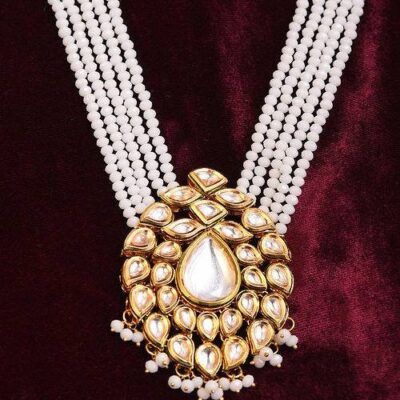 Long Polki Necklace| Indian Pakistani Jewelry | Kundan Long Necklace Mala Semiprecious Stone Flower Set