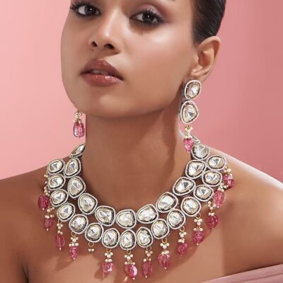 41Victorian Uncut Polki Faux Diamond Necklace set/Designer Victorian Necklace Set/Polki Diamond set/Jadau set/Sabyasachi Inspired Jewelry set