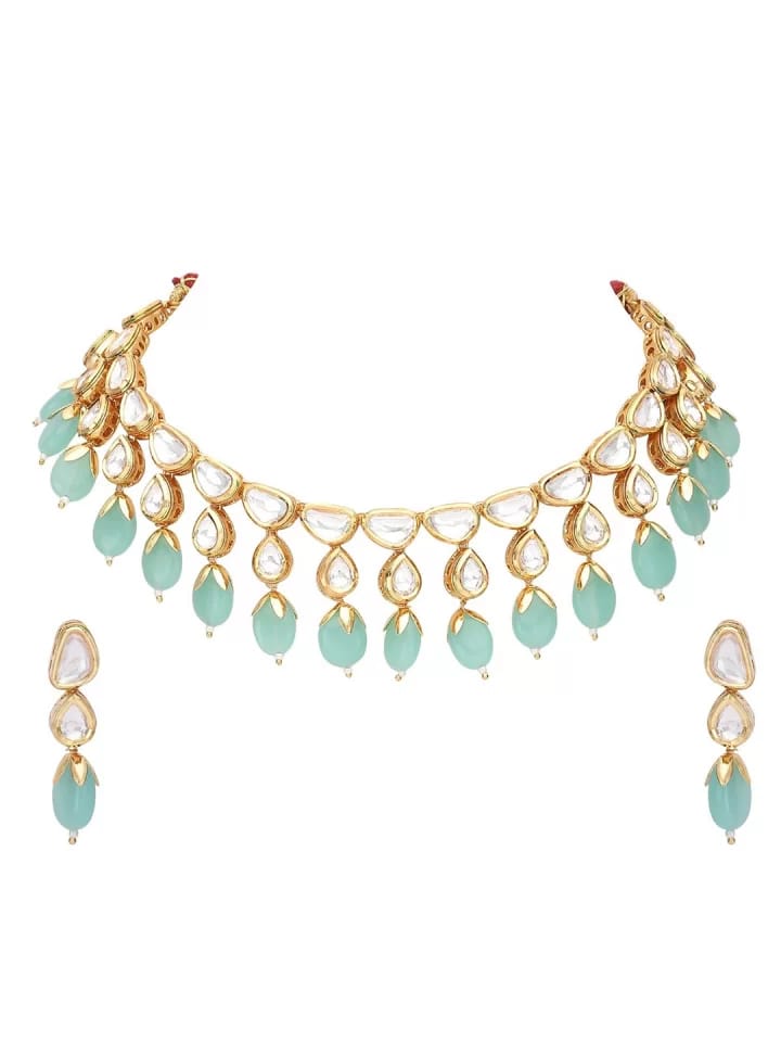 Green Crystals, Stones Drop Embellished Choker Set - Image 3
