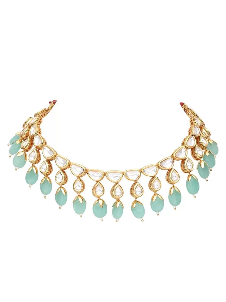 Green Crystals, Stones Drop Embellished Choker Set - Image 5