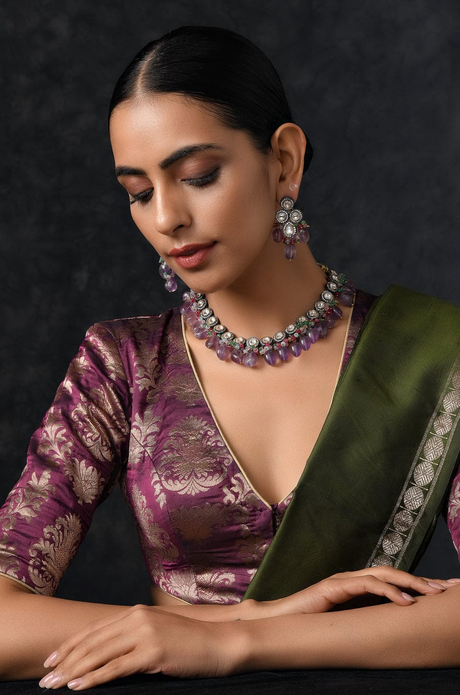 Victorian Polki and Purple Amethyst Necklace - Image 2