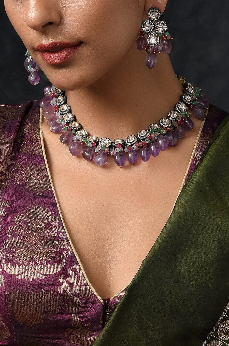 Victorian Polki and Purple Amethyst Necklace - Image 3