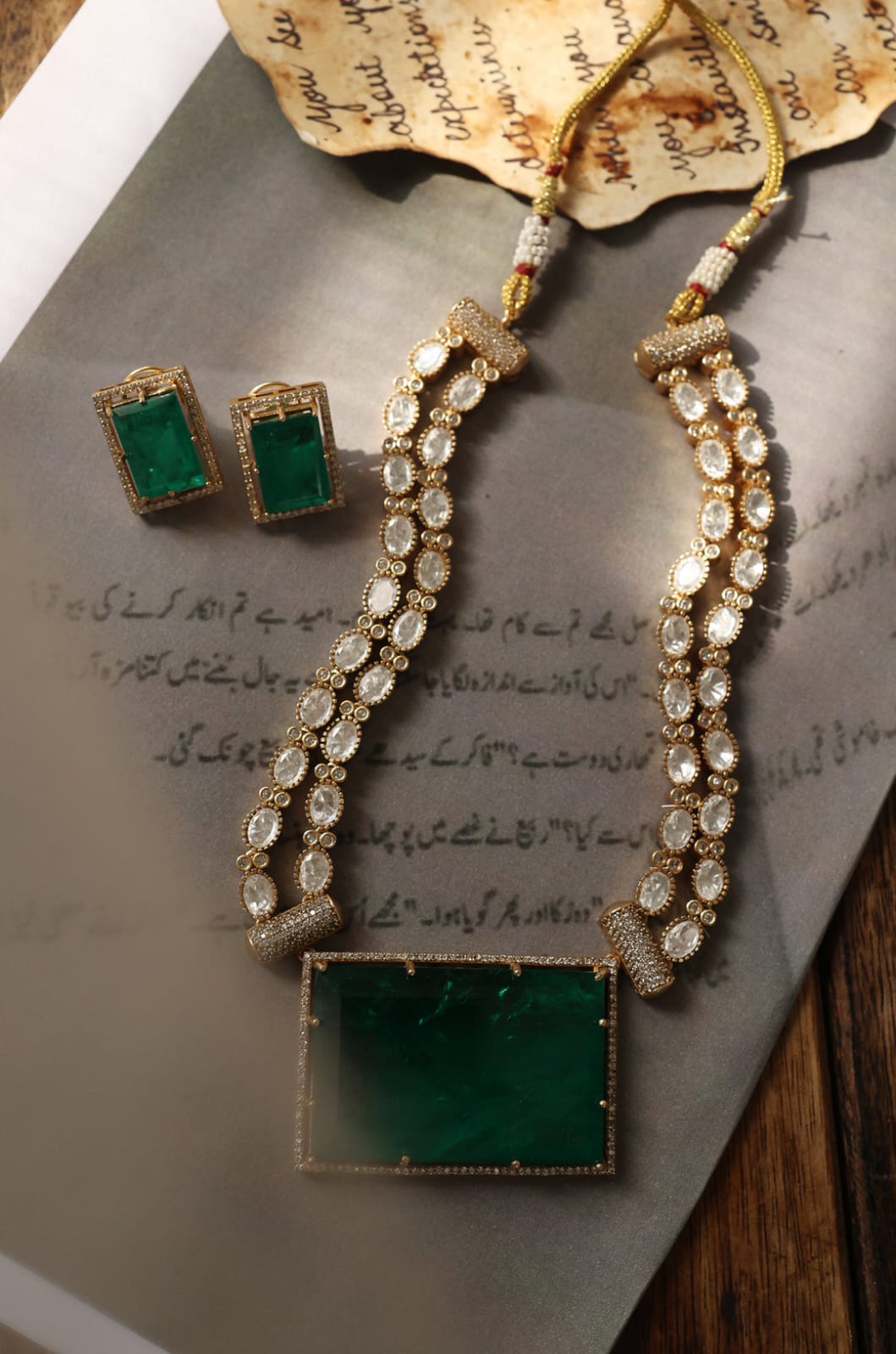 Green Polki Necklace Set - Image 5