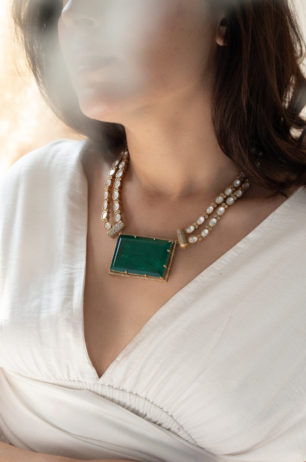 Green Polki Necklace Set - Image 3