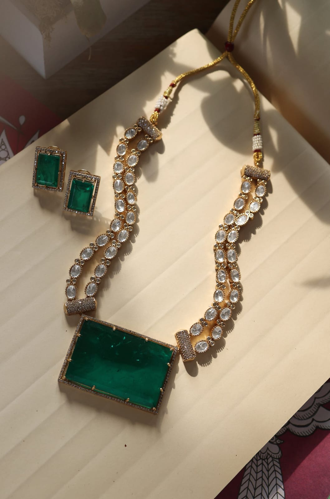 Green Polki Necklace Set