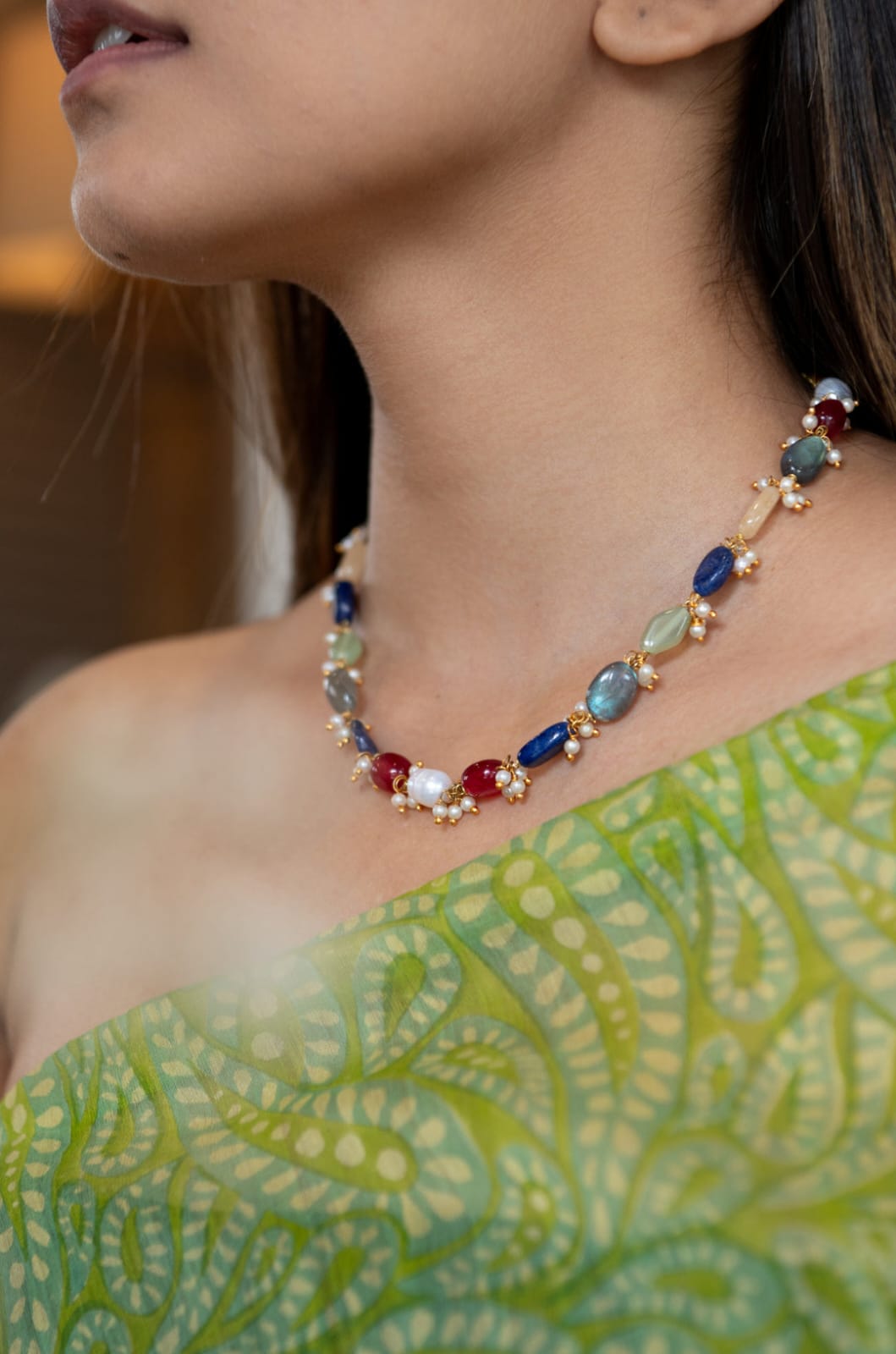 Gold Plated Multi-Colored Fluorite Stone Necklace - Image 4