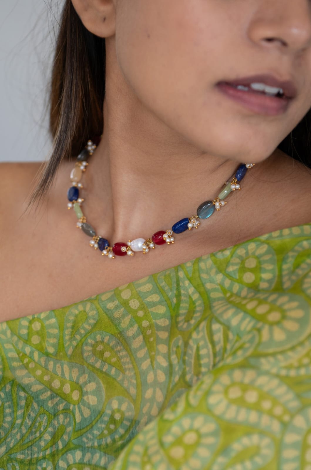Gold Plated Multi-Colored Fluorite Stone Necklace - Image 2