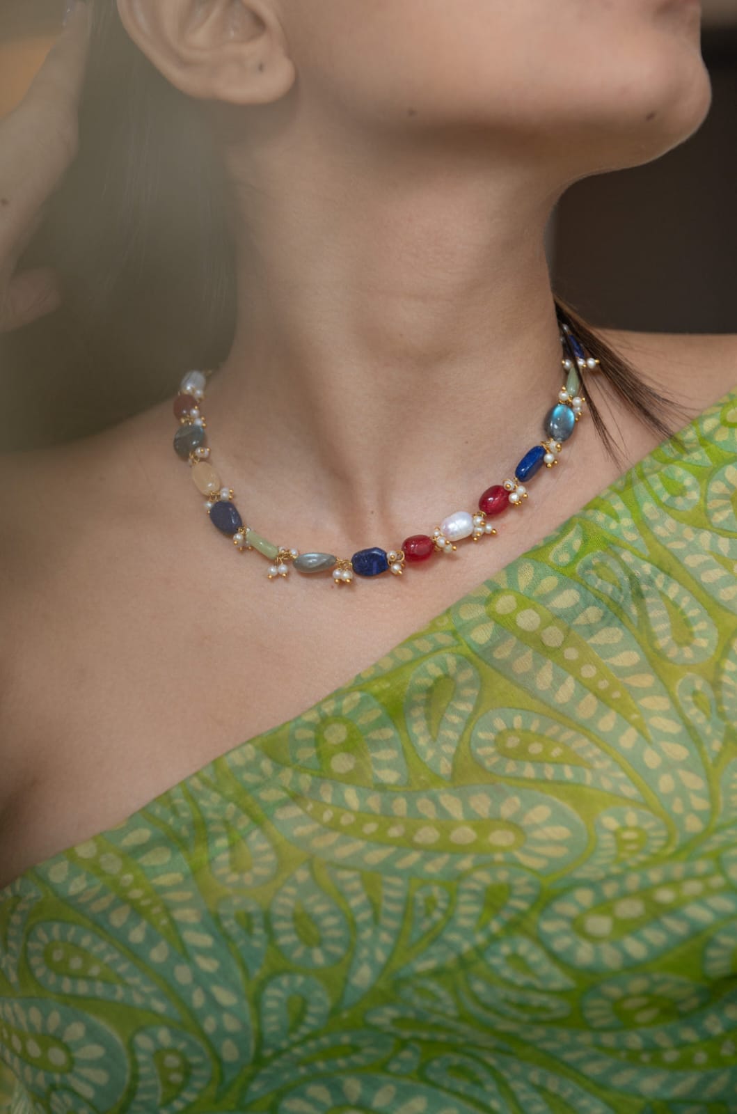 Gold Plated Multi-Colored Fluorite Stone Necklace - Image 3